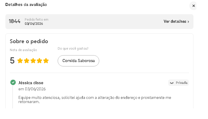 Avaliação cinco estrelas de cliente no iFood