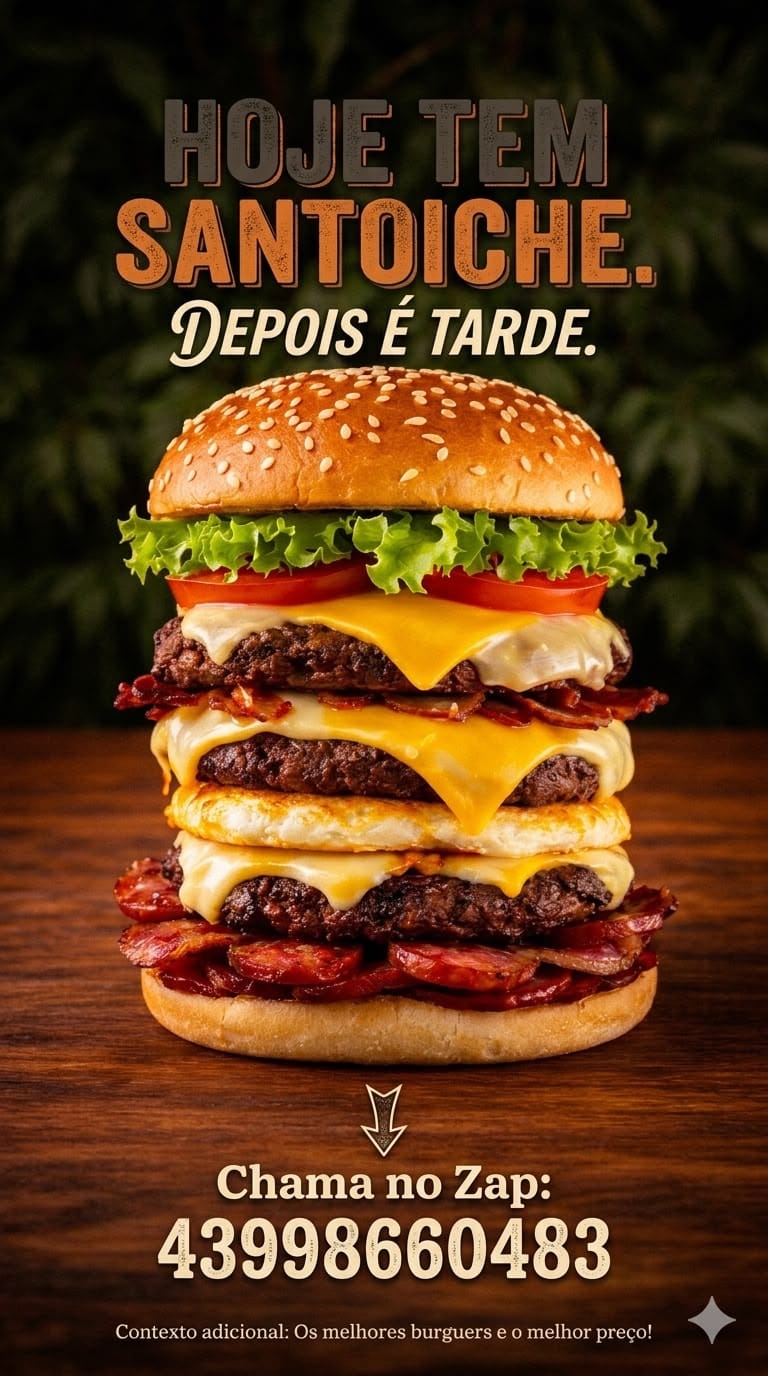 Metatron Burguer, hambúrguer alto com várias camadas de carne e queijo